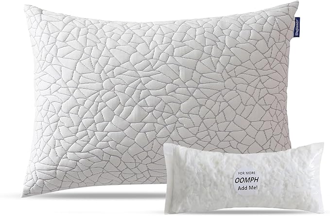 Dafinner Adjustable Shredded Memory Foam Pillow Standard/Queen Size - 100% Removable Cover from Bamboo Derived Rayon, Cooling Medium Bed Pillow for Side Stomach & Back Sleepers - Pack of 1, 20"x28"
