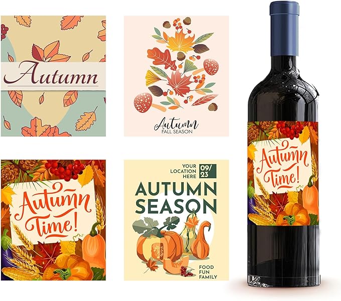 24 Pieces Thanksgiving Wine Bottle LaHNls Stickers Thanksgiving Party Wine Bottle Decorations Self-Adhesive Wine Bottle Stickers for Thanksgiving Party Wine Champagne Decor Supplies 4X5IN