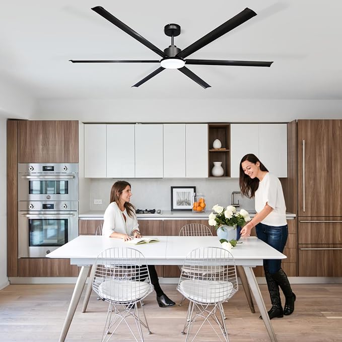 GESUM 84 Inch Ceiling Fans with Light, Industrial Ceiling Fan with 6 Aluminum Blades, Reversible, 6-Speeds, Large Ceiling Fan for Porch/Garage/Shop (Black)