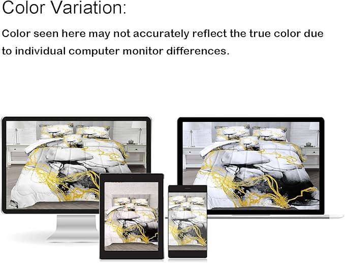 Bedbay Marble Comforter Set Queen Size Watercolor Bedding Black and Gold Bedding Duvet Set Abstract Marble Texture 4 Pieces Soft Microfiber Lightweight Down Alternative Comforter(Ink,Queen)