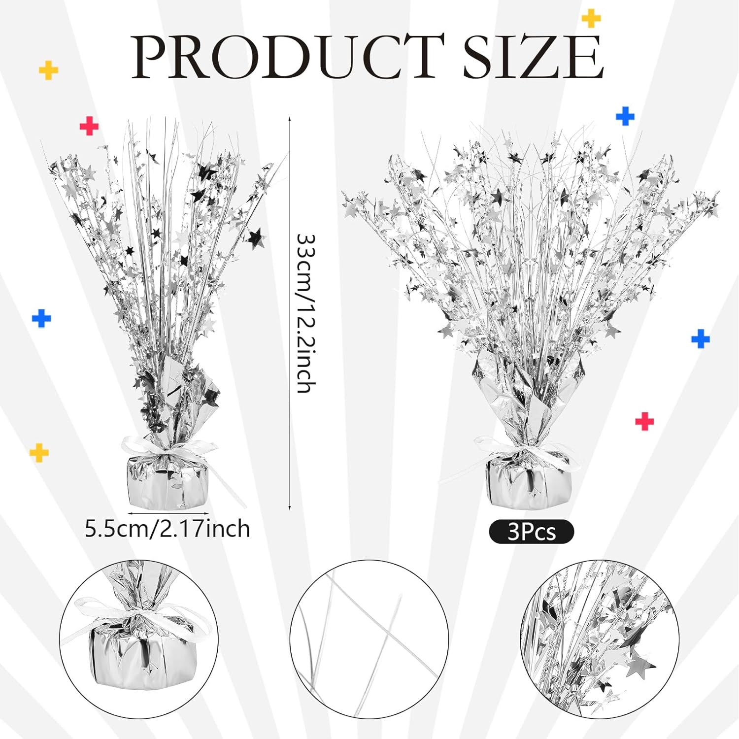 Crowye 18 Pieces Metallic Foil Spray Centerpiece Party Star Table Decoration Burst Metallic Table Centerpieces for Birthday Party Season Holiday(Silver)