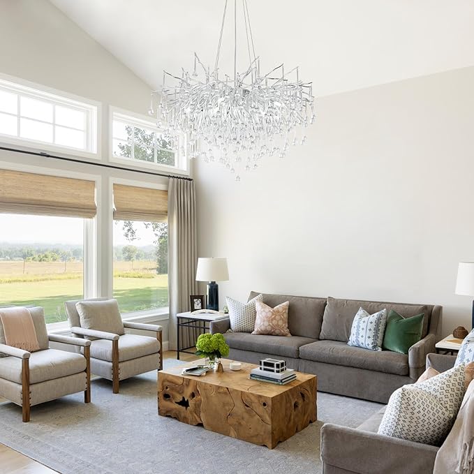 Branch Chandeliers Lights,8-Light Modern Crystal Chandelier Raindrop Luxury Chandelier Light Fixture for Dining Room Living Room,Kitchen Island D23.6in Farmhouse Chandelier