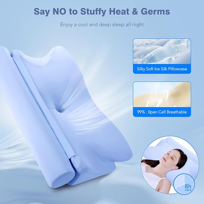 Cooling Cervical Neck Pillow for Neck and Shoulder Pain, Roll Pillow&Butterfly Memory Foam Combination Pillows, Ergonomic Neck Support Pillow, Orthopedic Pillow for Side Back Stomach Sleepers and Yoga