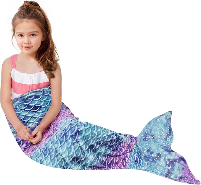 Catalonia Toddlers Mermaid Tail Blanket, Super Soft Plush Flannel Sleeping Snuggle Blanket for Kids, Mermaid Gifts for Girls 4-6, Fish Scale Pattern, Galaxy