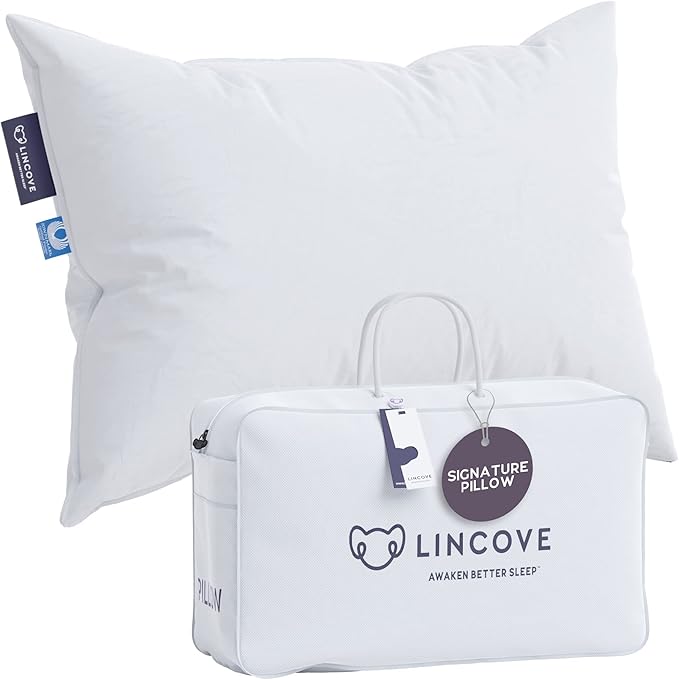 Lincove Signature 100% Natural Canadian White Down Luxury Sleeping Pillow - 800 Fill Power, 500 Thread Count Cotton Shell, Made in Canada, King - Firm, 1 Pack