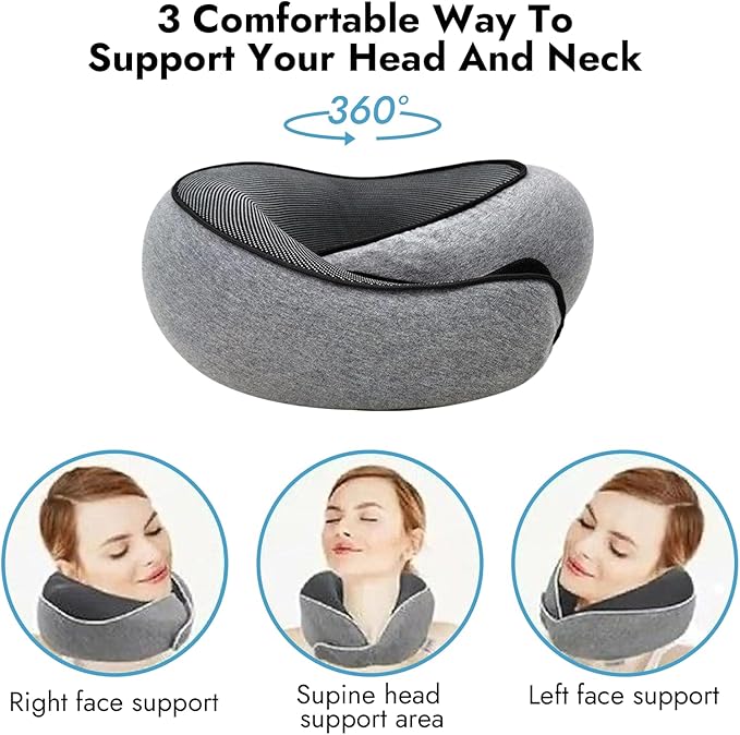 incemer® Premium Travel Pillows for Airplanes, Memory Foam Neck Pillow Airplane Pillow, Travel Neck Pillows for Airplanes, Head Support Soft Pillow for Sleeping Rest (Grey)