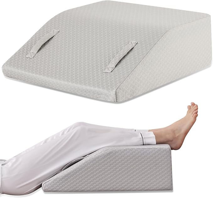 Leg Elevation Pillows for Sleeping, Memory Foam Wedge Pillow for Legs, Knee Wedge Pillow for After Surgery, Swelling, Back Pain and Circulation, Non-Slip Bottom, Removable Cover (8 Inch, Grey)