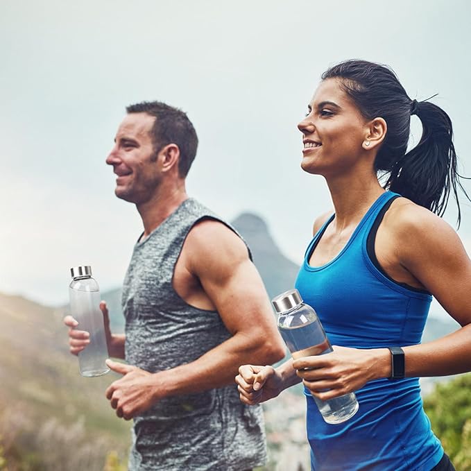 12 Pack 18oz Clear Glass Water Bottles, Juice Bottle with Stainless Steel Lid, Reusable Refillable Bottles for Storing Beverages Juice