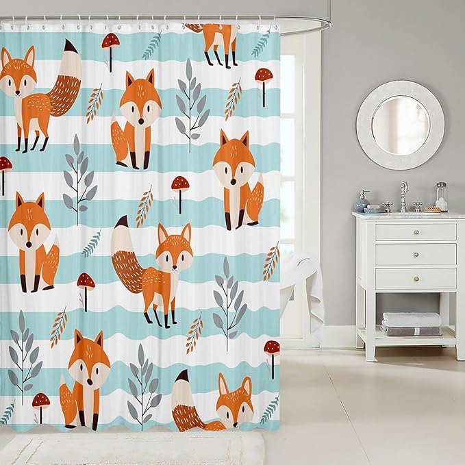 Feelyou Fox Bathroom Shower Curtain Set Cute Fox Bath Curtain Cartoon Fox Shower Curtain Fox Animal Kids Bathroom Accessories 72"x84"
