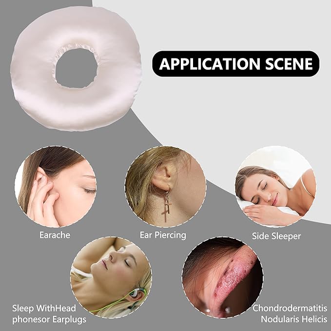 Ear Piercing Pillow for Side Sleepers - CNH Pillow with Ear Hole for Pain Relief, Pressure Sores & Inflammation - Donut Earring Pillow for Sleeping, Headphones & Tinnitus Support (Champagne)