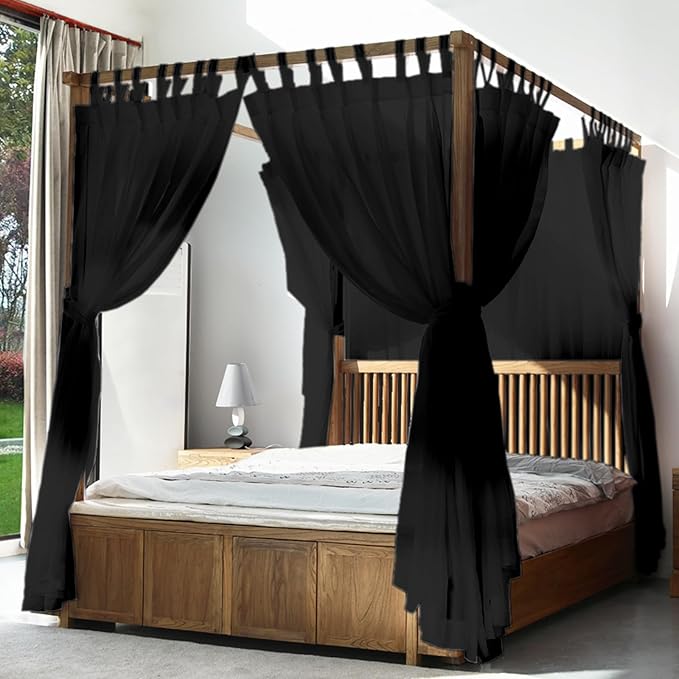 AIKASY Canopy Bed Board with Top and Self-Adhesive Velcro Strips, White Gauze Princess Bed Canopy Curtain Tent, Creating a Romantic Atmosphere in The Room（Twin，Black）