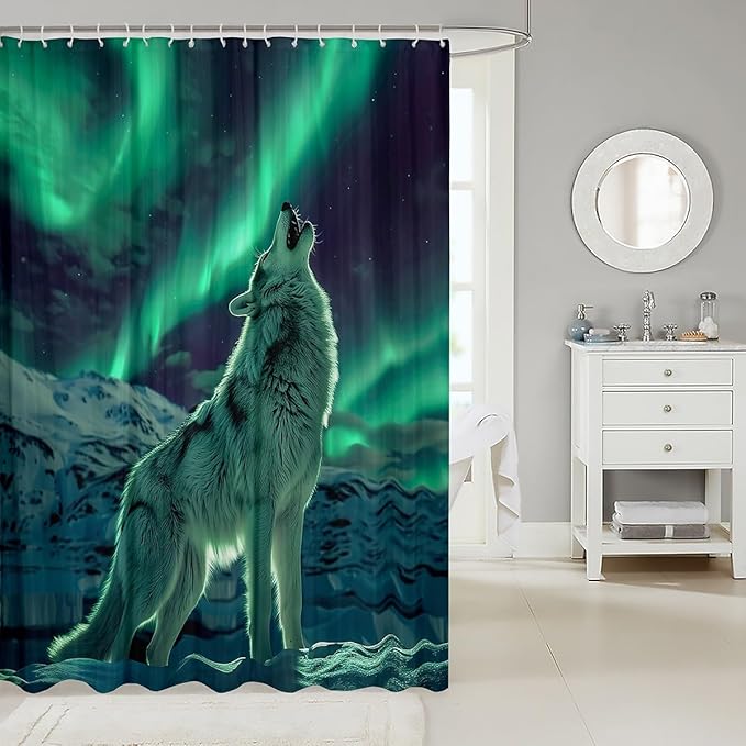 Feelyou Wolf Bath Curtain Wolves Howling Shower Curtain for Boys Girls Wolf Life Bathroom Shower Curtain Set Animal Wolves Kids Bathroom Accessories Boys Wolf 72"x78"