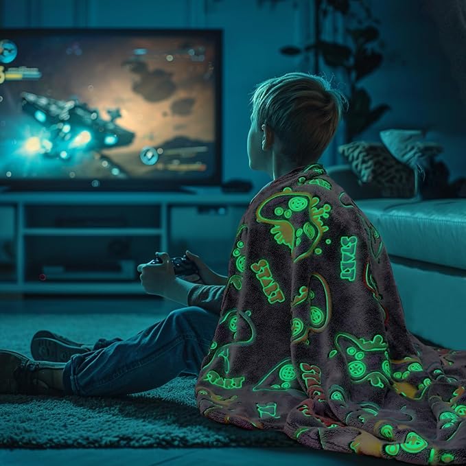 Gamer Gifts for Teen Boys Glow in The Dark Blanket for Boys 7 8 9 10 11 12 13 14 15 16 17 18 Year Old Gaming Accessories Gamer Presents for Kids Birthday