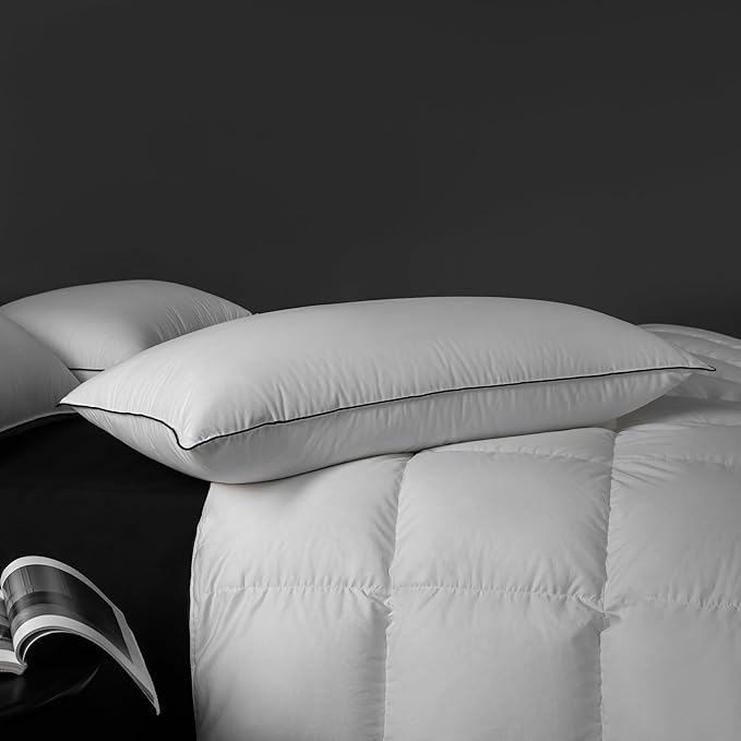 MAXICOZY Hungarian Goose Down Pillow Standard Size Pack of 2, 3-Chamber Bed Pillows Standard Size Set of 2, White Hotel Pillows for Sleeping, Soft Cotton Blend Shell- Standard (20" x 26"), 2 Pack