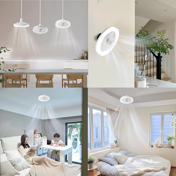Socket Fan Light -9''Ceiling Fans with Lights,Mini Light Socket Fan with Led Light,White -6500k Lights Fan,Socket Room Fan for Bedroom,Garage