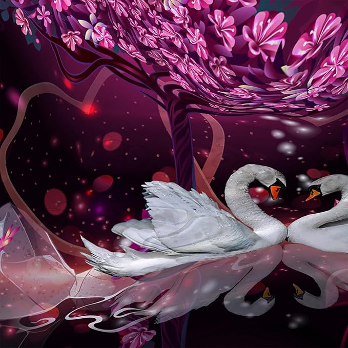 AILONEN Romantic Love Theme Shower Curtain for Girls Pink Love Tree Floral Valentine Bathroom Decor,Swan Couple Lover Bath Curtain 48" W*72" H Polyester Waterproof Bathroom Curtain with Hooks