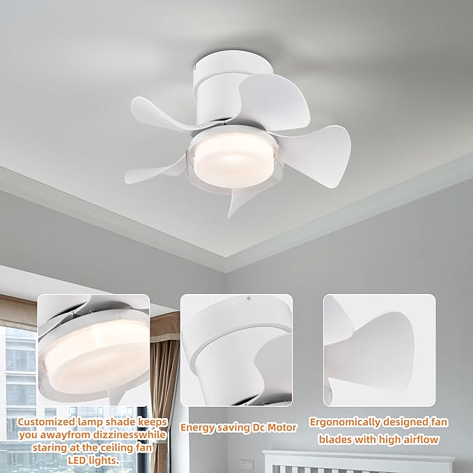NicBex Ceiling Fan 21 Inch Stylish Design Ceiling Fan with 3 Color Lights Ceiling Fans with 5 Blades and Remote Control Ceiling Fan for Bedroom, Living Room, Matte White