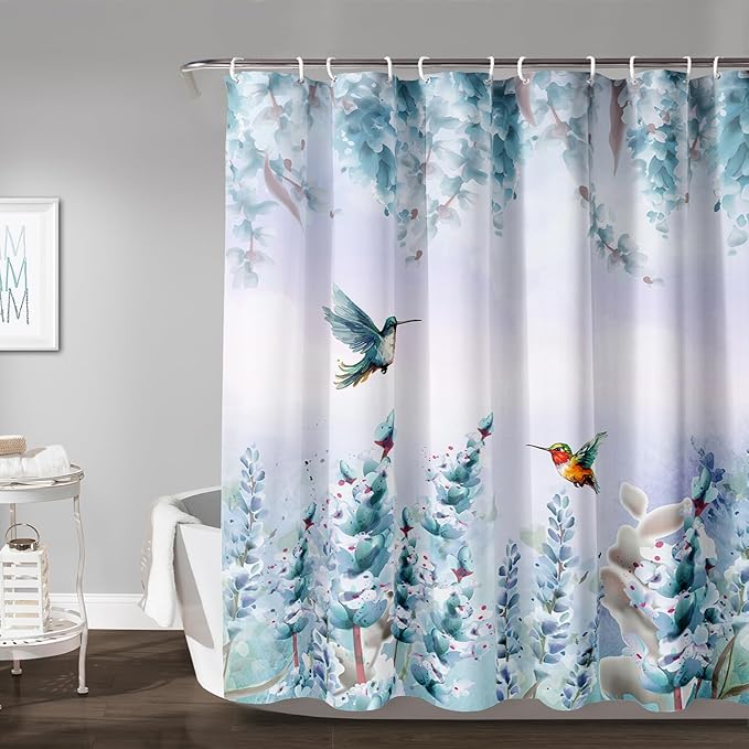 AILONEN Waterproof Floral Shower Curtain for Bathroom,Blue Botanical Wisteria Lavender Flowers Shower Curtain,Watercolor Floral Decor Bathroom Polyester with Grommets and Hooks 48" W*72" H
