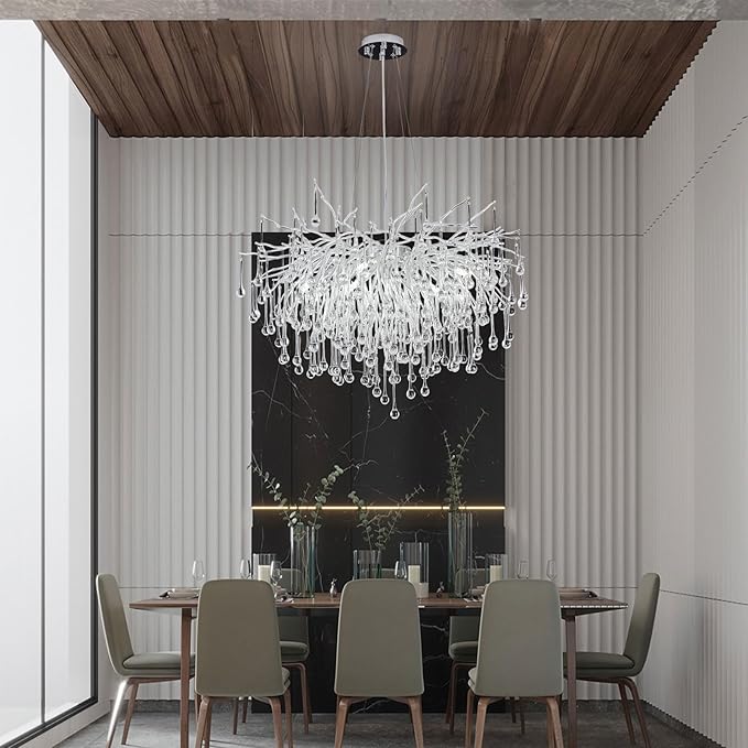 Branch Chandeliers Lights,8-Light Modern Crystal Chandelier Raindrop Luxury Chandelier Light Fixture for Dining Room Living Room,Kitchen Island D23.6in Farmhouse Chandelier