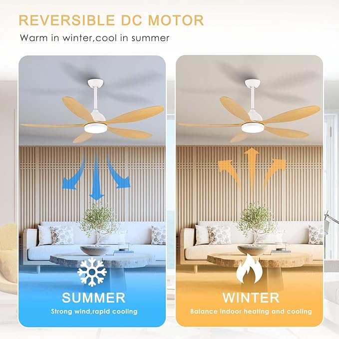 Modern Ceiling Fans with Lights Remote Control, Farmhouse Fandaliers with LED Light Kit and 5 ABS Fan Blades,52 Inch Ceiling Fan Chandeliers for Living Room, Kitchen, Bedroom