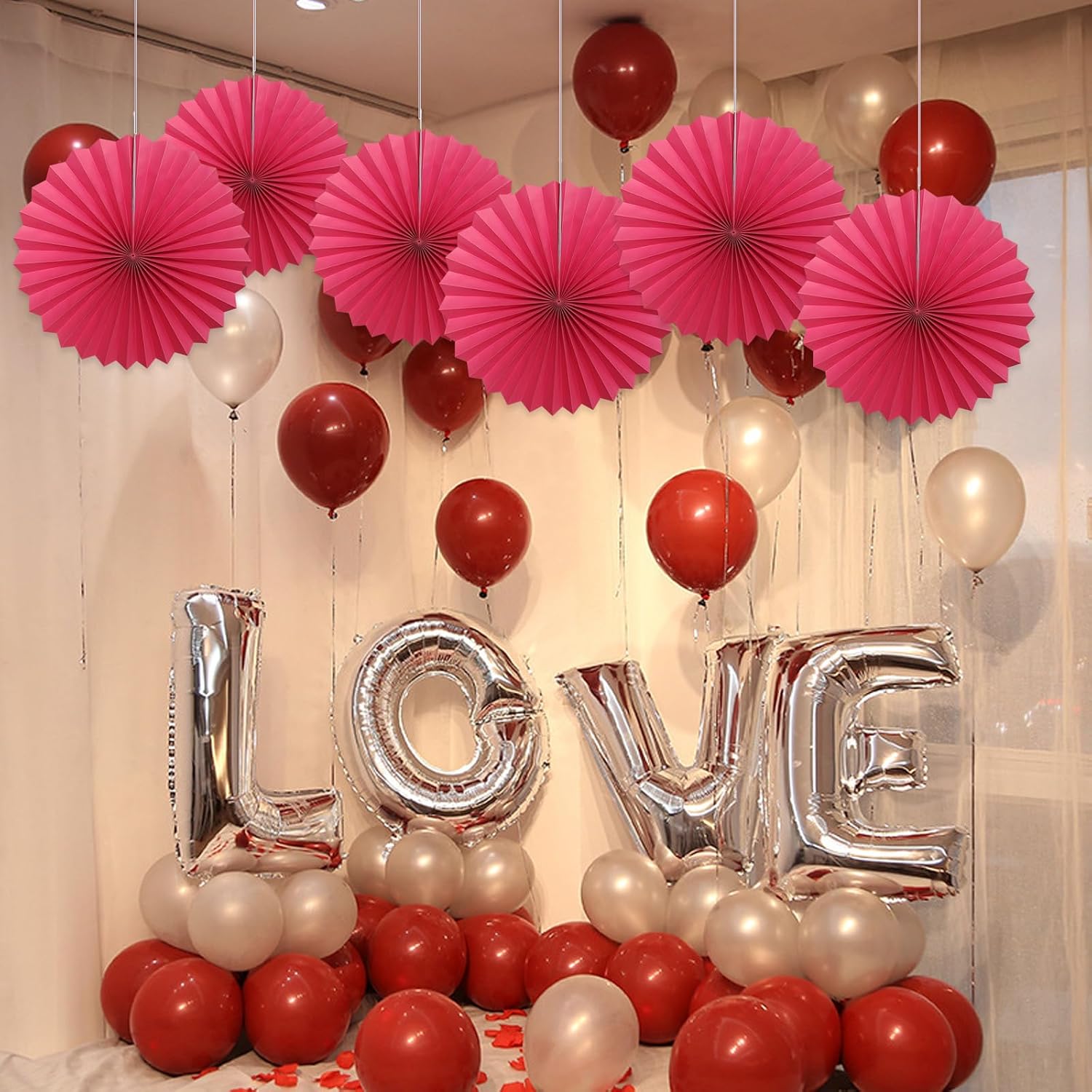 Red Birthday Decorations,DIY Red Paper Fans Hanging Decoration ,Party Supplies Party Fans 16in, Wedding Graduation Events Accessories 30 Color DIY Set （Red）