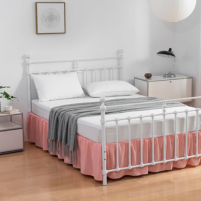 Bed Skirt Queen Size Ruffled Bed Skirt with Split Corners, 16 Inch Drop Dust Ruffle Bed Skirt with Platform,16 Inch, Blush, Queen Size