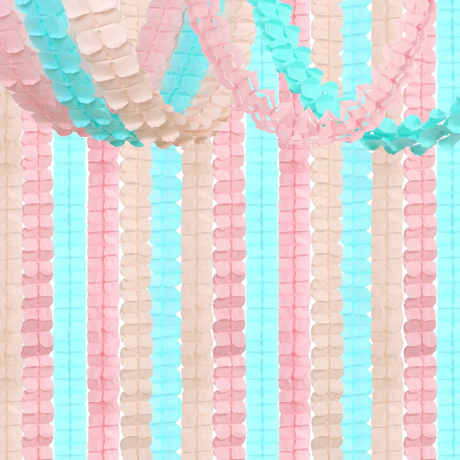 Pink-Peach Mint Party-Decorations Streamers-Garland - 12pcs 4-Leaf Clover Paper Streamer,Bridal Shower Girls Baby Shower Birthday Engagement Wedding Bachelorette Brunch Banners Decor Ouruola