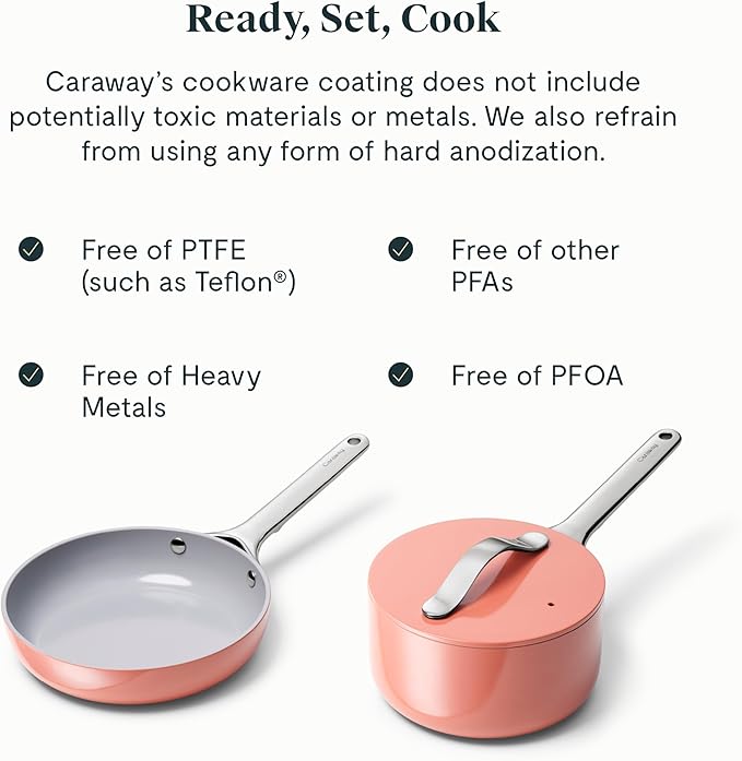 Caraway Mini Cookware Set - Non-Stick Ceramic Fry Pan (1.05 qt, 8") & Sauce Pan (1.75 qt) - Non Toxic, PTFE & PFOA Free - Oven Safe & Stovetop Agnostic (Gas, Electric & Induction) - Perracotta