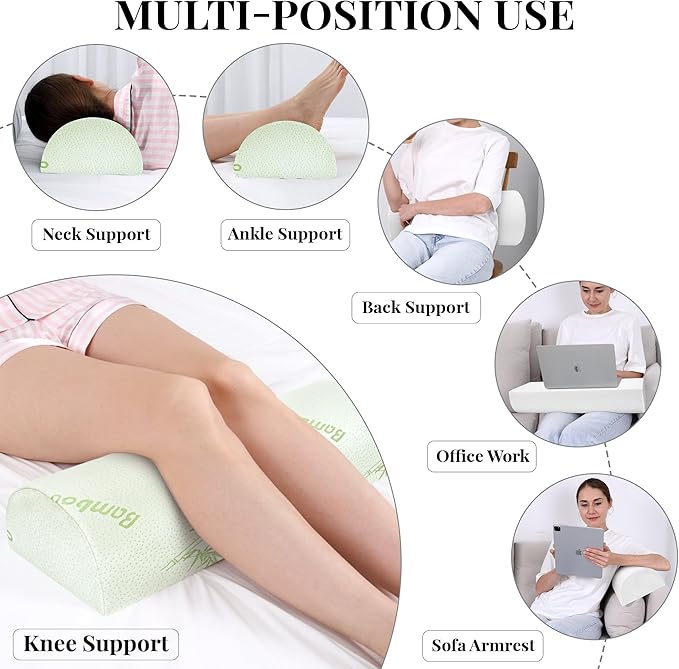 Large Knee Pillow for Side Sleepers Memory Foam Leg Pillows for Sleeping Yoga Bed Half Moon Bolster Pillow for Neck Pain Relief with Pillowcase 23.6"x8.7"x5"(Air Layer Green, Extended Size)