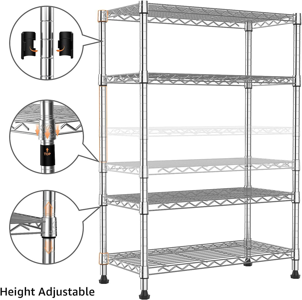 1000 lbs Storage Shelving Steel Heavy Duty 4-Tier Utility Shelving Unit Steel Organizer Wire Rack for Home,Kitchen,Office,Chrome (13.7" D x 29.5" W x 47.2" H)