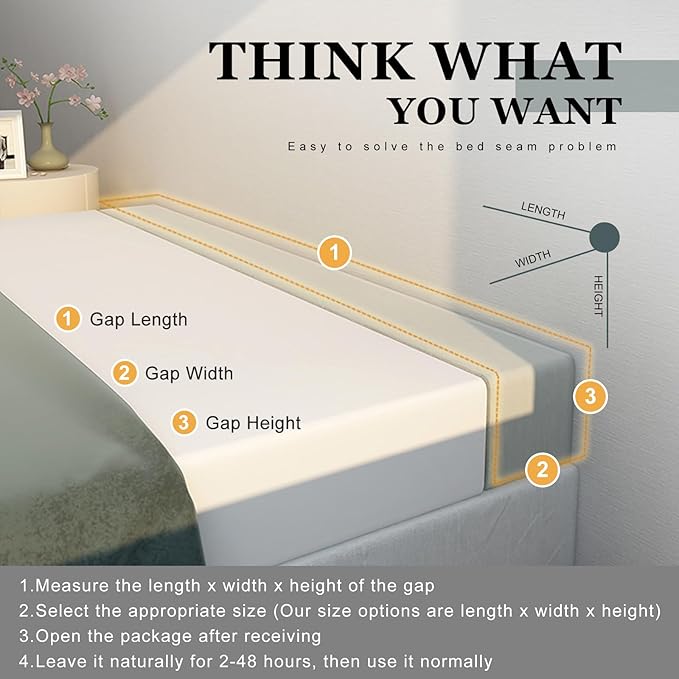 Mattress Extender, Bed Gap/Space Filler, Headboard Pillow Between Headboard and Mattress or Wall, High-Density Foam with Removable Cover(Light Grey-54 * 8 * 6in)