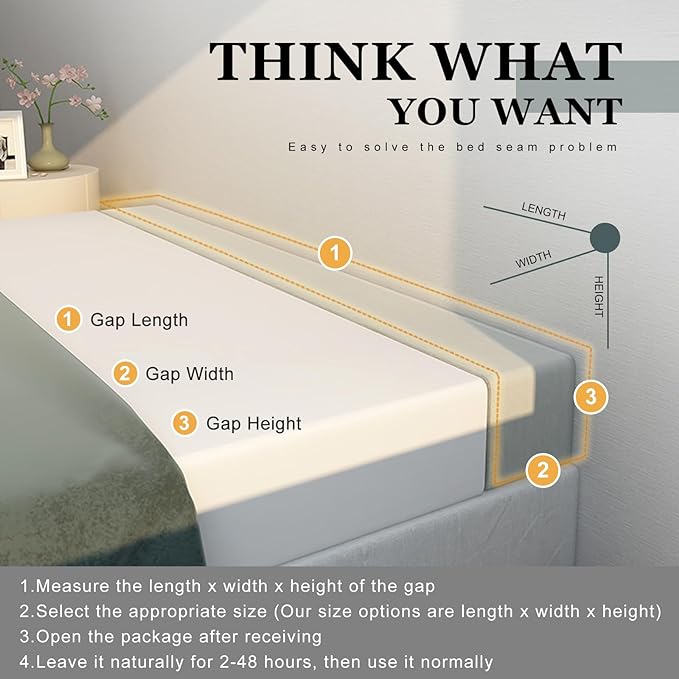 Mattress Extender, Bed Gap/Space Filler, Headboard Pillow Between Headboard and Mattress or Wall, High-Density Foam with Removable Cover（Light Grey-Full-54 * 6 * 8in）