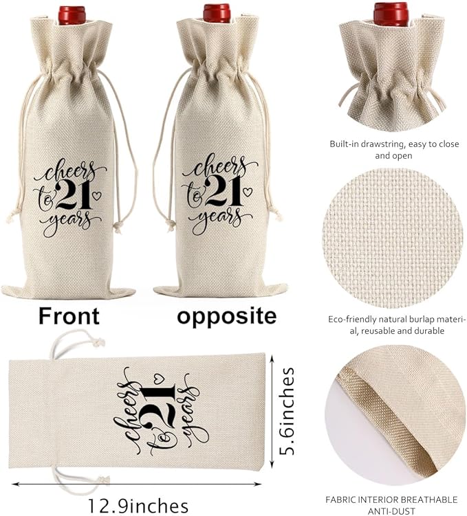 21st Birthday Gifts for Her Wine Bag, Funny 21st Birthday Wine Bag, 21st Birthday Party Decorations for Her Women, Cheers to 21 Years Wine Gift Bag, Twenty-one Birthday Wine Gift Bag