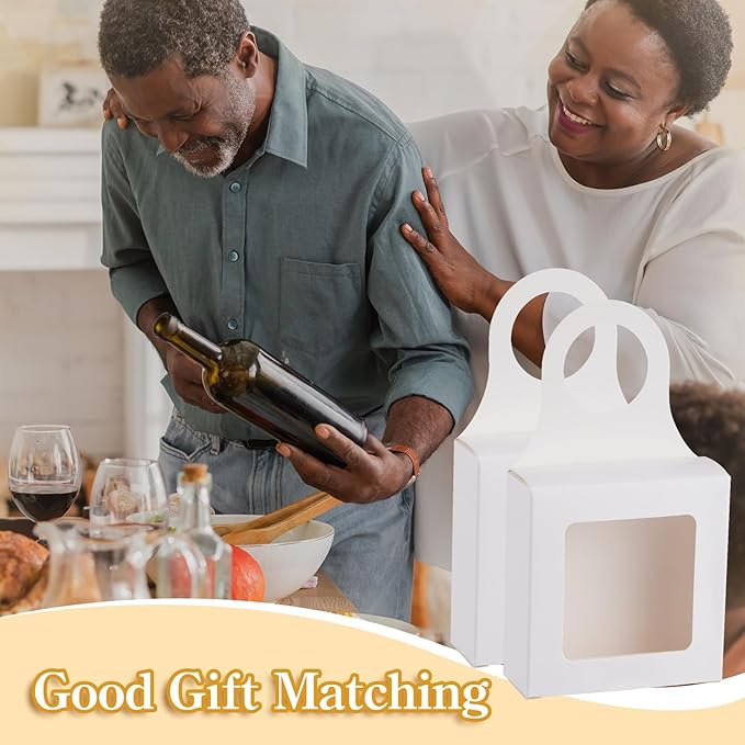 30Count Kraft Paper Wine Bottle Box with Window Hanging Foldable Boxes Wine Boxes for holding Candy Truffles Chocolate Wine Boxes for Gifts Empty Wine Bottles for Decoration Bottle Hanger Favor