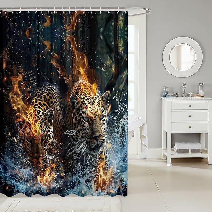 Feelyou Wild Leopard Shower Curtain Leopard Bathroom Shower Curtain Set Kids Leopard Bath Curtain for Kids Boys Girls Wildlife Kids Bathroom Accessories Wild Animal Leopard 72"x72"