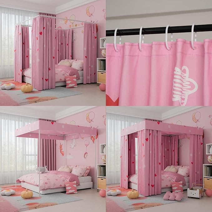 Love Canopy Bed Curtains - 4 Corner Post Bed Curtains Canopy Queen Bed Canopy Curtains for Children Girls Bedroom Decoration(Love, Queen)