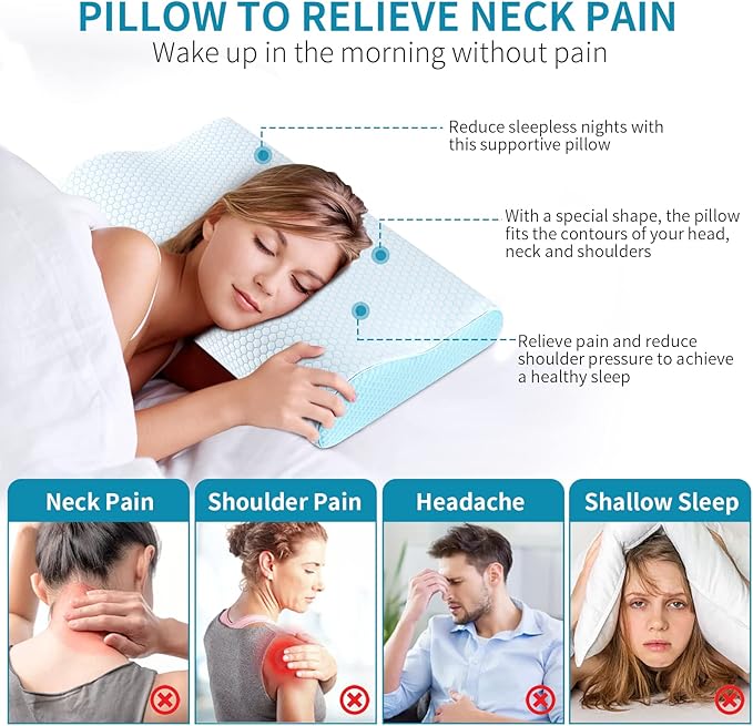Memory Foam Pillows Neck Pillow for Sleeping, Ergonomic Cervical Pillow Bed Pillow for Side Back Stomach Sleeper, Orthopedic Contour Pillow for Neck and Shoulder Pain Relief