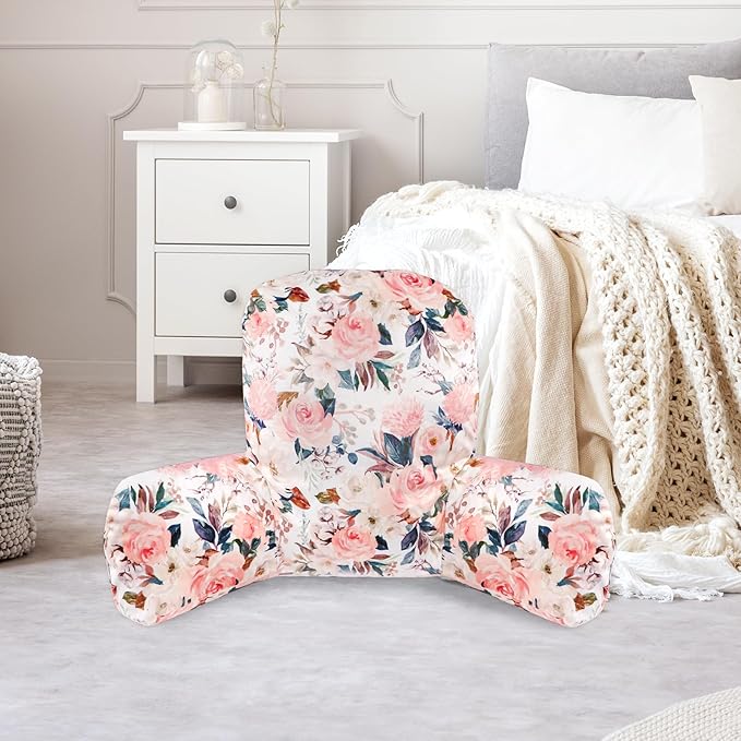 DILIMI Kid Reading Pillow, Back Support Pillow for Sitting in Bed, Soft Plush Bed Chair Sofa Pillow with Arms, Comfortable Rest Pillow for Kids & Teens, Pink Floral