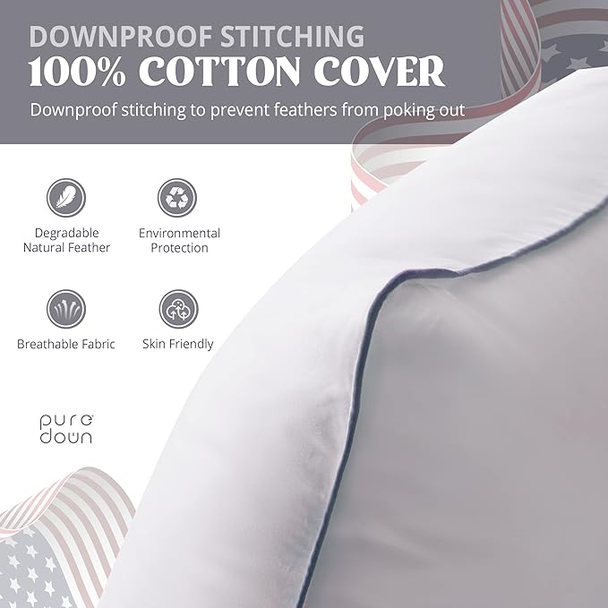 puredown® Goose Feathers and Polyester Fiber Pillows, Made in USA, Premium Medium to Firm Sleeping Pillows, Hotel Collection Pillows with Cotton Cover, 2 Pack, King Size, 20x36 Inches