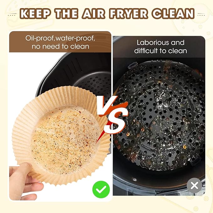 Air Fryer Disposable Paper Liners, 50 PCS Oil-proof, Water-proof, Non-stick Round Air Fryer Liners for Baking and Roasting