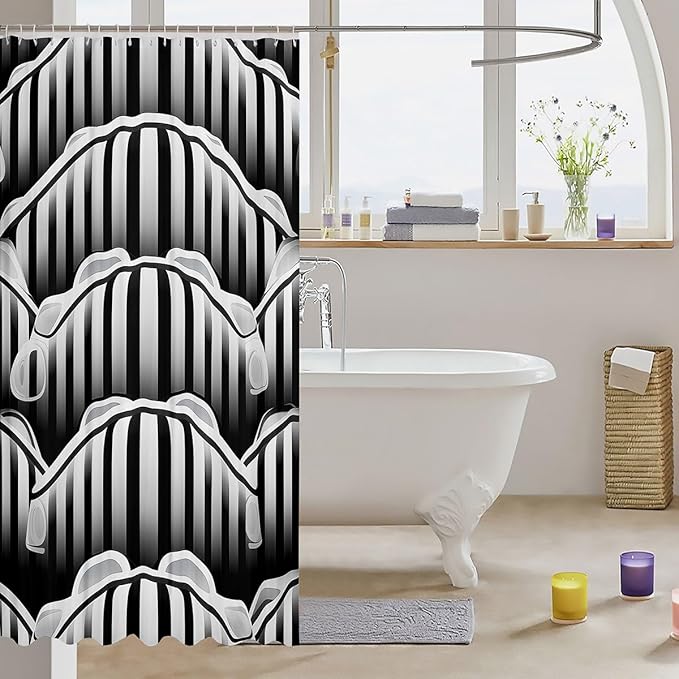 Feelyou Black White Stripe Fabric Shower Curtain Ombre Shower Curtain for Boys Girls Abstract Art Bathroom Waterproof Accessories with 12 Hooks Modern Curtains,72x84 Inches