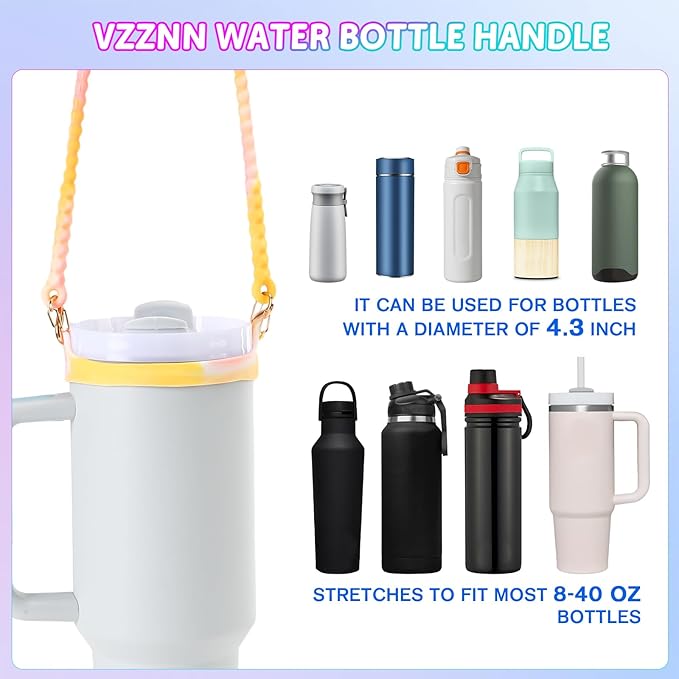 2PCS Water Bottle Handle - Strap Carrier Soft and Durable Silicone Water Bottle Sling Fits Most 8-40oz Bottles(1+5)