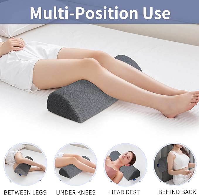 Half Moon Bolster Knee Pillow, Back Pain Relief Memory Foam Leg Pillow, Semi Roll Round Lumbar Leg Wedge for Side Sleepers - Reducing Head Neck Spine Hip Pressure - L