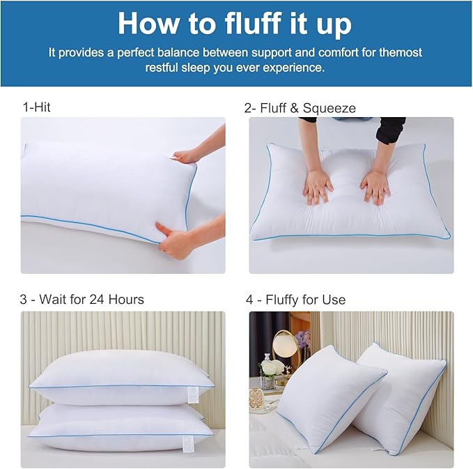 Uniqwamer Bed Pillows for Sleeping 4 Pack - Luxury Hotel Quality Pillows Queen Size Set of 4 - Cooling Pillows with Premium Plush Soft Down Alternative Fill for Back Side Sleepers