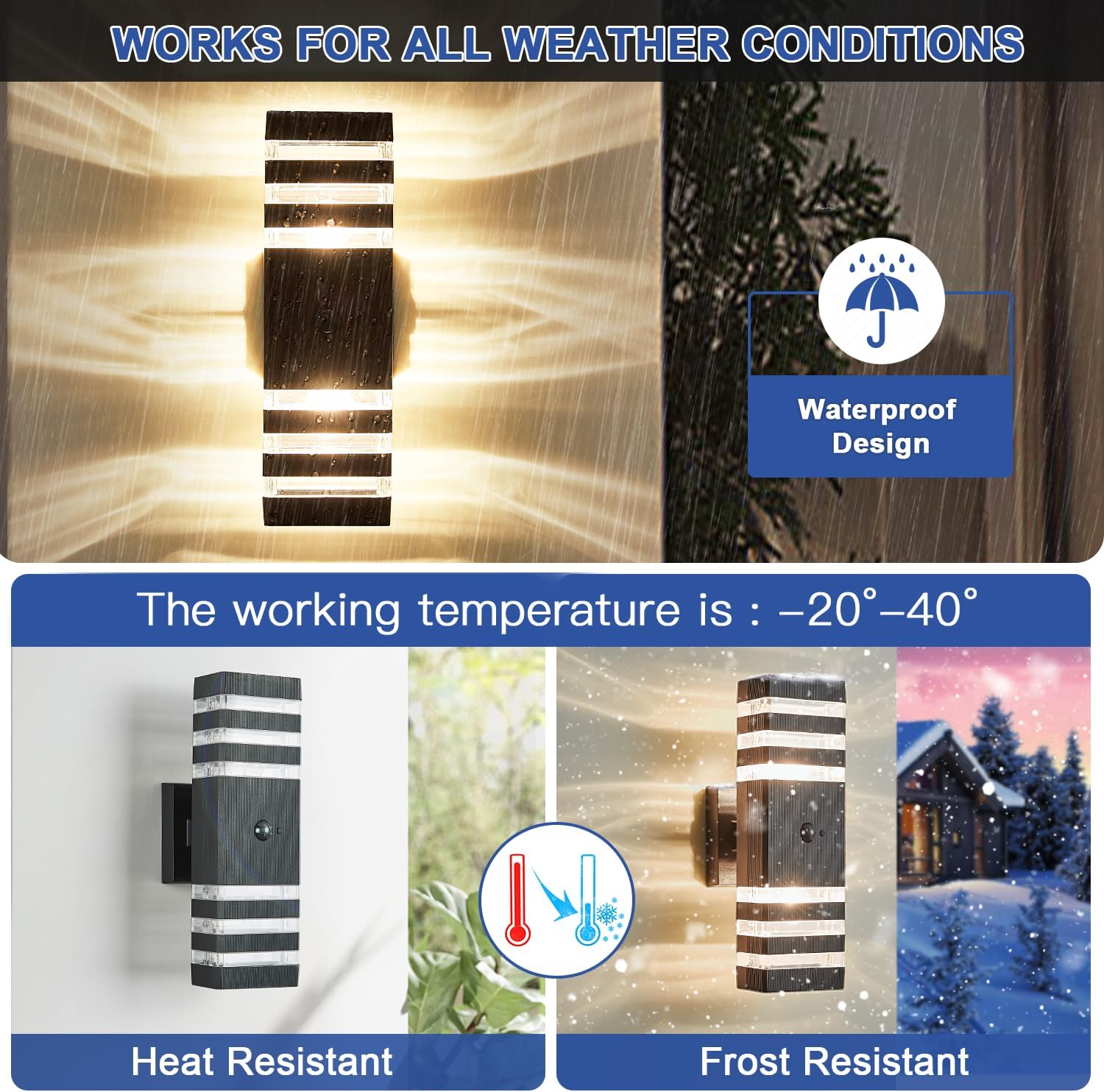 2 Pack Motion Sensor Outdoor Wall Light Fixture Up Down Porch Lights Modern Dusk to Dawn Exterior Sconce Light Wall Mount Outside Coach Lantern for House Front Door Garage (With 4 Dimmable Warm Bulbs)