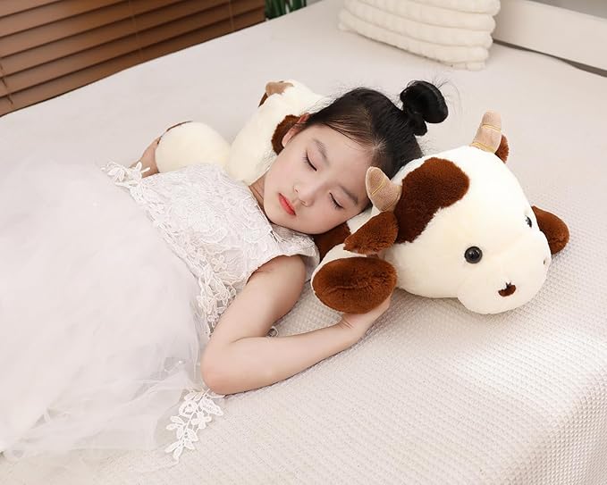 25.6 inch 5 lbs Cow Weighted Stuffed Animals, Large Weighted Plush Animal, Cute Plush Toy Pillow, Soft Kawaii Plushie Gifts for Adults, Kids, Boys and Girls(Off-White)