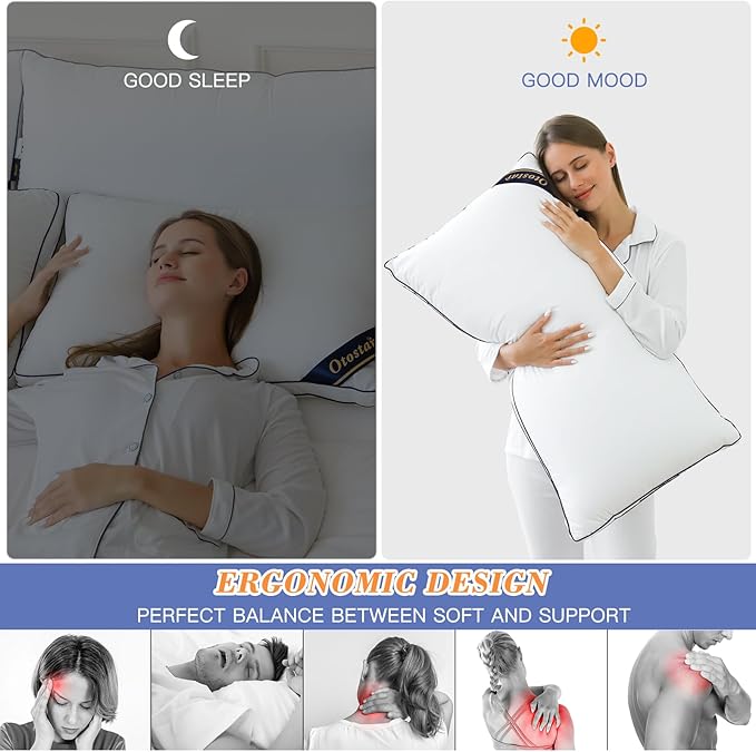 OTOSTAR Pillows Standard Size Set of 2 Bed Pillows for Sleeping Cooling Pillows 2 Pack with 3D Microfiber Filling Breathable Cover Pillows for Back Stomach or Side Sleepers Soft Fluffy Pillows for Bed