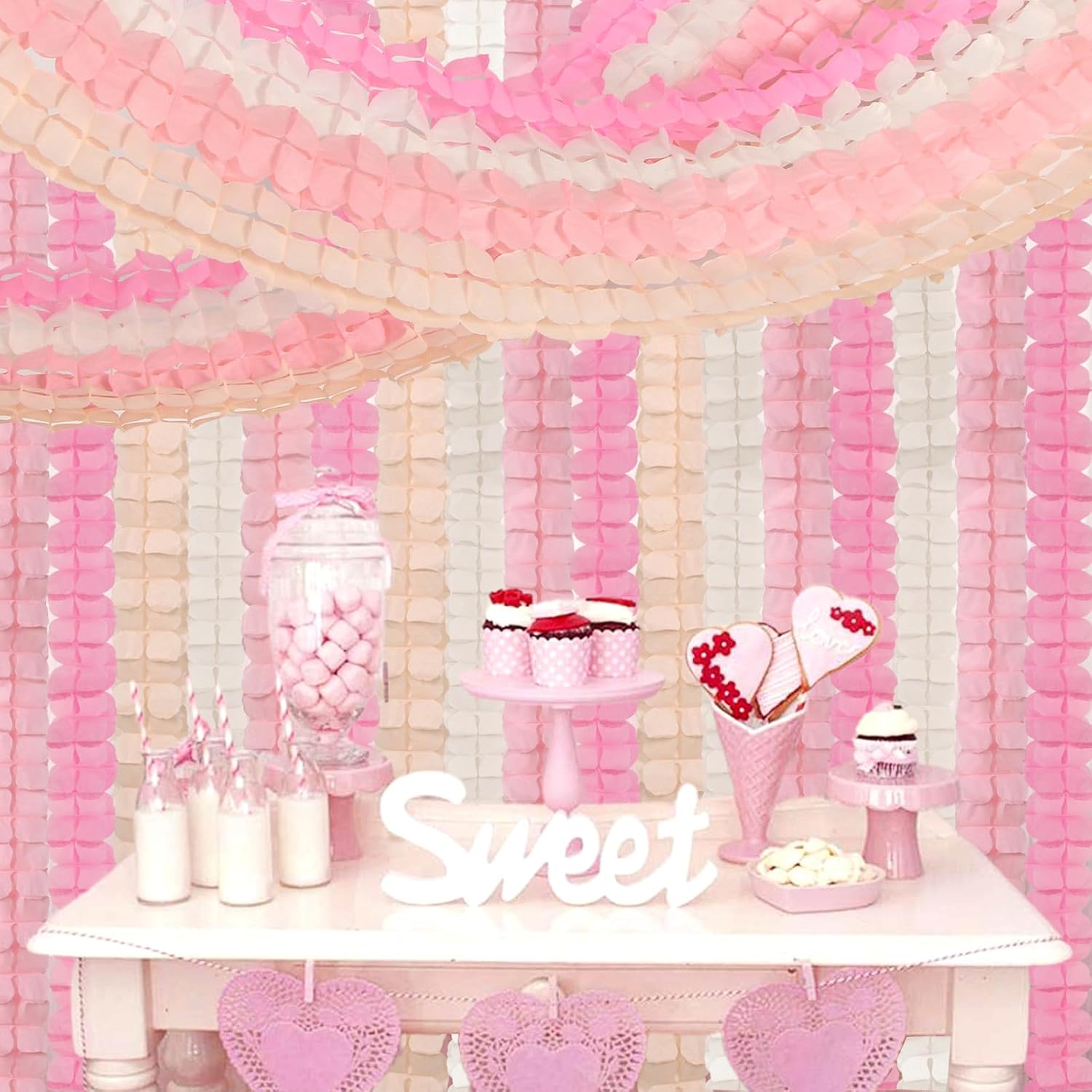 Pink-White Peach Party-Decorations Streamers Garland - 157Ft Four-Leaf Clover Hanging Banner,Wedding Girl Birthday Baby Bridal Shower Engagement Bachelorette Decor Hugtmr