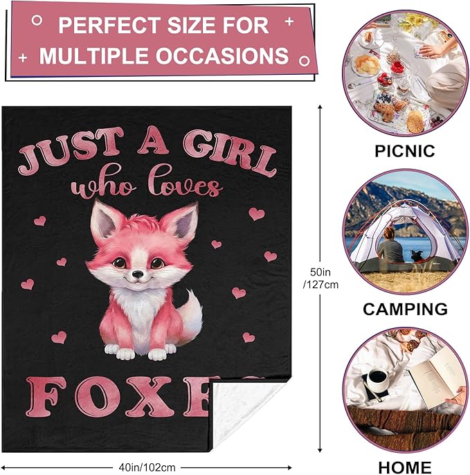 Fox Gifts for Girls, Fox Gifts for Women, Unique Fox Themed Gifts, Fox Blanket for Girls Kids, Just a Girl Who Loves Foxes Blanket, Best Gift Ideas for Fox Lover Blanket 40"X50"