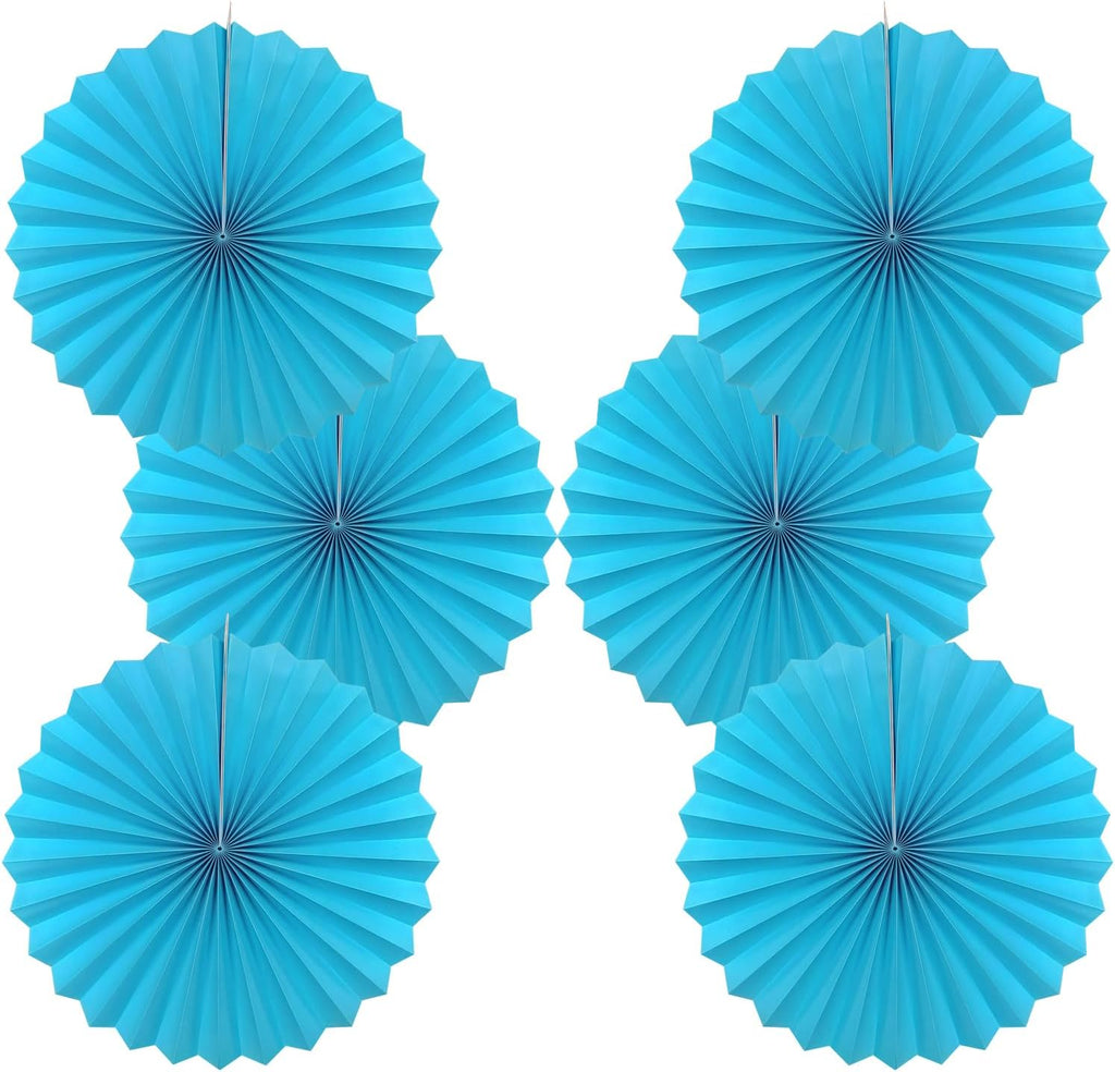 BARTHEW Blue Hanging Paper Fans,Blueaccessories Paper Decorations for Party,Blue Harmony Classroom Decorations,Party Decorations for Boys 16in Hanging Paper Fans 30 Color DIY Set (Sky Blue)